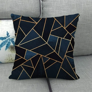 Macro detail of the modern geometric pattern and textured linen fabric of the pillowcase