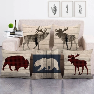 Taie d'Oreiller Silhouette d'Animaux Sauvages Grain de Bois Housse de Coussin Décorative Rustique Style Ferme