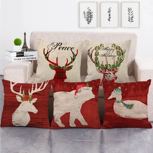 Christmas Pillowcase Linen Square Reindeer Snowman Polar Bear Pattern Decorative Cushion Cover For Home Holiday Winter Decor