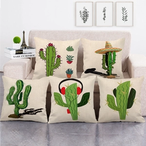 Housse De Coussin Décorative En Lin Cactus Succulente Pour Canapé Salon Carré Motif De Plantes Tropicales Décoration Maison