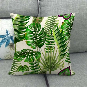 Housse de coussin en lin avec motifs tropicaux de feuilles d'ananas et de monstera