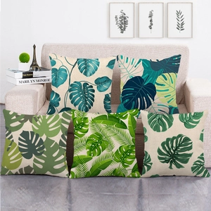 Taie d'Oreiller Décorative en Lin Plante Tropicale Feuille de Monstera pour Canapé Salon Décoration de Maison Housse de Coussin Carrée