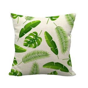 Housse de coussin en lin aux motifs de feuilles de palmier et monstera tropicaux