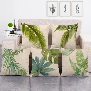 Housse De Coussin En Lin Motif Feuilles De Plantes Tropicales Vertes Monstera Palmier Carrée Décorative Pour Canapé Salon Déco
