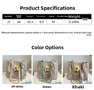 Detailed size chart and dimensions for the hand-woven straw tote bag with floral accents