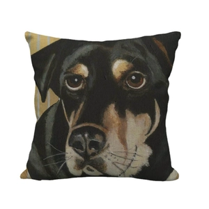 Linen decorative throw pillow cover featuring artistic oil painting style dog pattern
