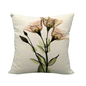 X-ray floral pillow cover in beige cotton linen featuring artistic morning glory print