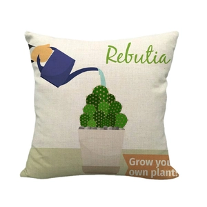 Linen pillow cover with cactus illustration and Rebutia grow your own plant text