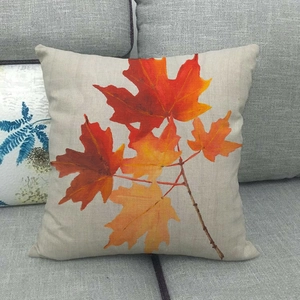Linen autumn maple leaf print square decorative throw pillow cover for sofa decor