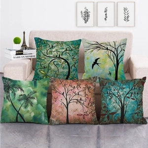 Natur Baum Landschaft Deko Kissenbezug Leinen Abstrakt Ölgemälde Quadratisch Sofakissen Hülle Home Dekor