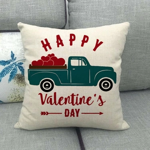 Funda de cojín de lino con camión vintage y corazones rojos para San Valentín decor
