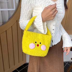 Cute yellow plush chick shoulder bag made of soft sherpa fleece for women fall fashion