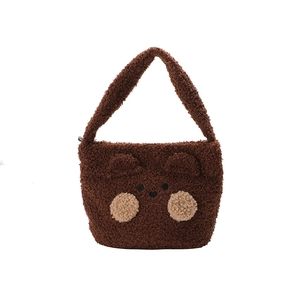 Cute brown plush teddy bear shoulder bag for women, soft faux fur autumn autumn accessory