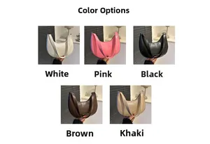 Detailed grid view showing five colors of the minimalist crescent leather shoulder bag