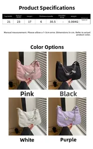 Tableau des tailles et couleurs pour sac à main avec détails de chaîne papillon