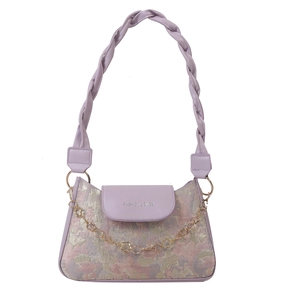 Chic lavender floral jacquard shoulder bag with braided strap and gold petal chain