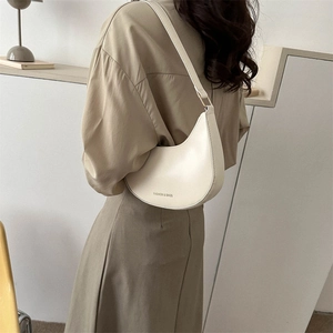 Minimalist cream crescent underarm bag with Fashion & Bags print for women