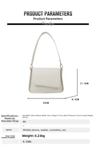 Detailed view of white PU leather shoulder bag dimensions 22x17.5cm with size labels