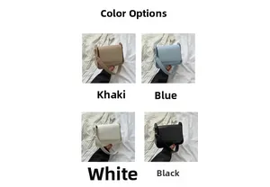 Detailed comparison of minimalist shoulder square bags in khaki, blue, white, and black colors
