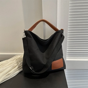 Bolso Tote de Lona Minimalista Para Mujer Gran Capacidad Bolso de Hombro Con Asas de Cuero Sintético Correa Ajustable Bolso Casual