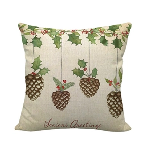 Federa natalizia in lino con motivi ad albero e scritte Seasons Greetings su sfondo bianco