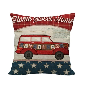 American vintage style linen pillowcase featuring a retro car and Home Sweet Home text