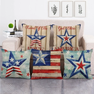 American Flag Decorative Pillow Cover Patriotic Stars And Stripes Linen Cushion Case For Sofa Living Room Home Decor