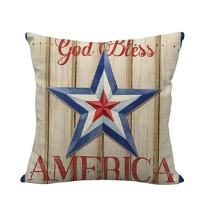 God Bless America patriotic star design linen pillow cover with red and blue pattern