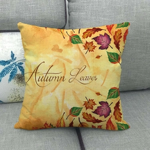 Federa in lino con foglie d'autunno ad acquerello e scritta Autumn Leaves