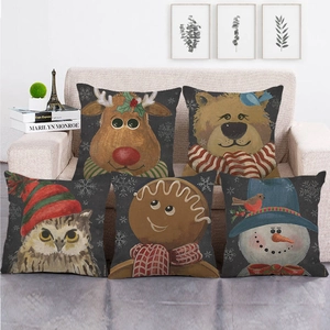 Christmas Throw Pillow Cover Linen Cotton Square Cartoon Reindeer Penguin Snowman Decor Case Winter Holiday Nordic Sofa Home