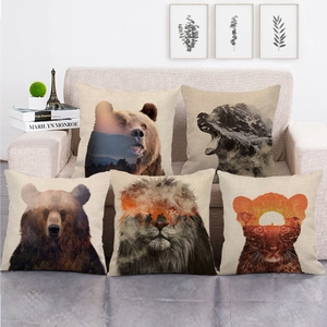 Animal Art Double Exposure Linen Pillow Cover Forest Landscape Nature Theme Decorative Case For Sofa Bed Living Room