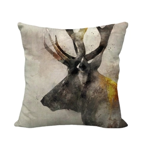 Artistic watercolor elk patterned pillow case made of cotton linen fabric on white background