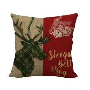 Christmas reindeer plaid linen pillow cover with Sleigh Bell Ring festive print