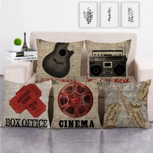 Vintage Industrial Music Movie Theme Linen Pillowcase Decorative Square Cushion Cover For Sofa Living Room Bedroom Home Decor