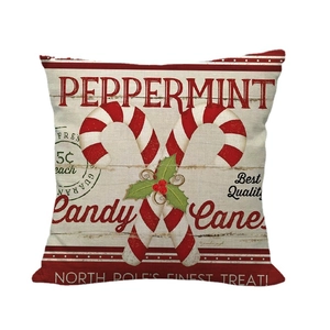 Vintage Christmas peppermint candy canes pattern cushion cover in linen texture