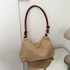 Borsa a Tracolla in Paglia Intrecciata da Donna alla Moda Borsa Tote di Grande Capacità Sottobraccio Con Tracolla a Nodo Borsa da Spiaggia Casual