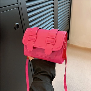 Women Retro Minimalist PU Leather Small Square Shoulder Bag Double Buckle Flip Crossbody Bag Fashion Casual Satchel Bag