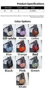 Detailed size chart and multi-color hobo bag options with golden hardware details