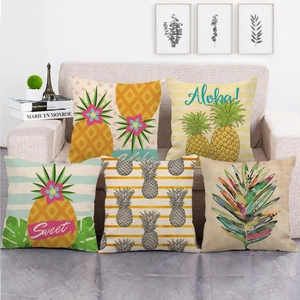 Federa per Cuscino in Lino Con Foglie di Monstera e Ananas Tropicale Fodera Decorativa per Divano Casa Ufficio