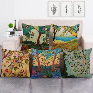 Bemalte Wald-Bäume Leinen Kissenbezug Künstlerischer Ölgemälde-Stil Dekorative Kissenhülle Für Sofa Wohnzimmer