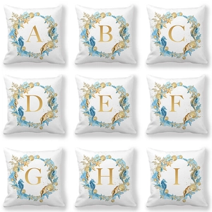 Ocean Wreath Print Peach Skin Velvet Decorative Pillowcase Coastal Theme Alphabet Letter Square Cushion Cover Home Decor