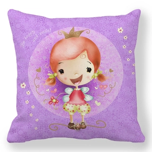 Square purple pillowcase featuring a cute princess cartoon illustration and positive quote