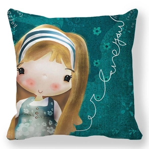 Detail of princess girl print on high-density peach skin velvet decorative cushion cover