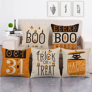 Halloween Decorative Linen Pillow Covers Pumpkin Ghost Bat Printed Square Cushion Case Home Sofa Couch Decor