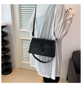 Chic black minimalist square crossbody bag with dual straps and decorative square buckle