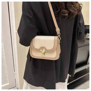 Detail of vintage square crossbody bag with gold rabbit buckle and adjustable strap