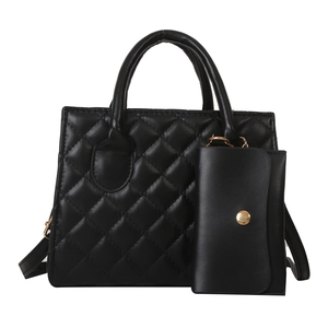 Ensemble sac cabas noir à motif losanges avec petit porte-monnaie assorti élégant