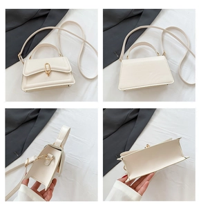 Multi-angle view of a cream white crossbody bag with gold hardware and top handle