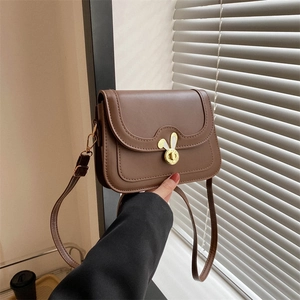 Vintage Women PU Leather Crossbody Bag Fashion Shoulder Bag With Golden Rabbit Ear Lock Square Satchel Messenger Bag