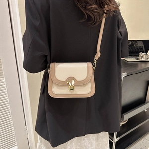 Vintage crossbody bag for women with beige PU leather and rabbit metal lock buckle